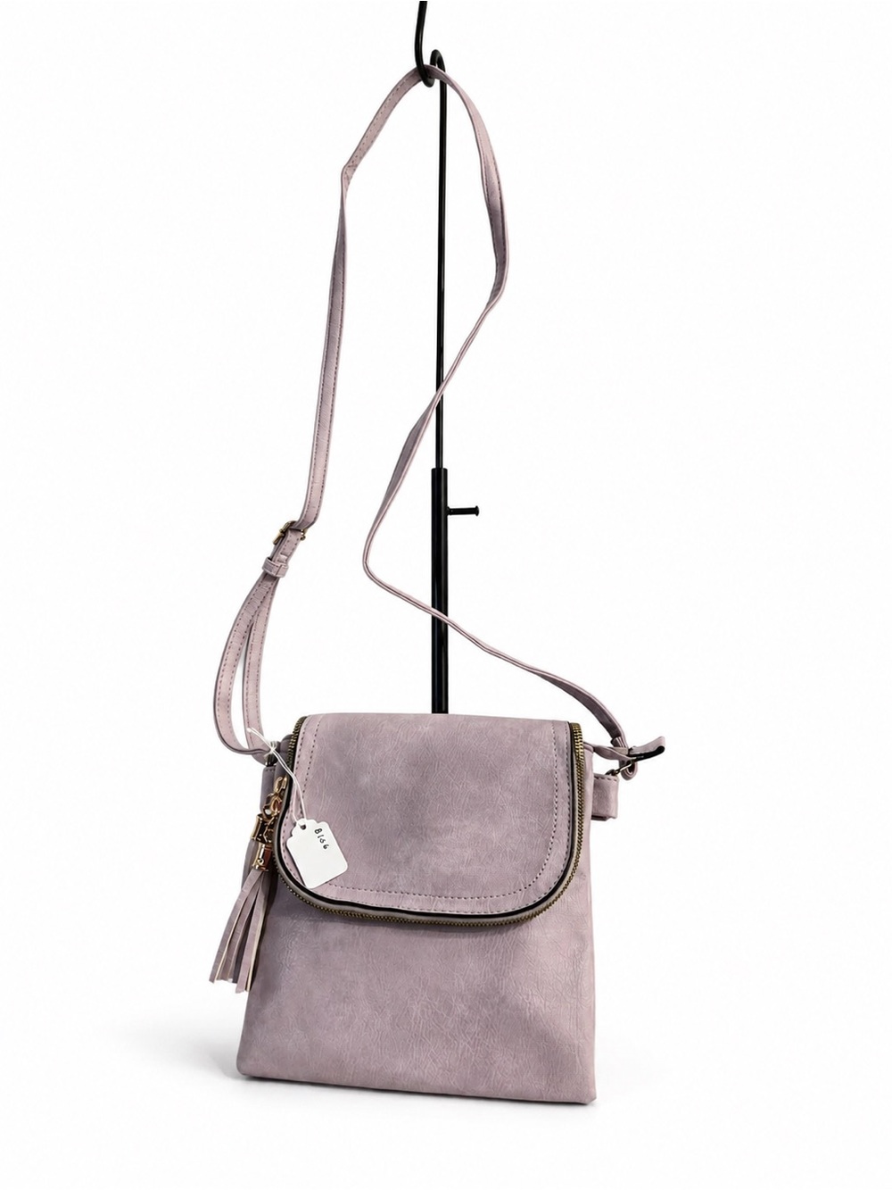 Dusty Rose Faux-Leather Crossbody Bag with Tassel Detail